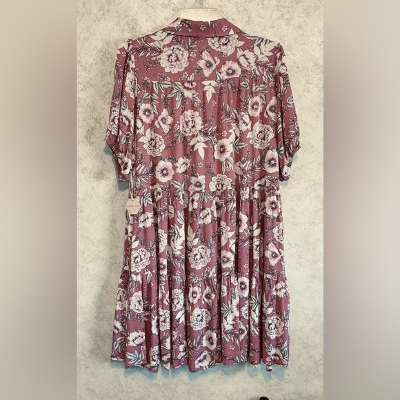 Easel Women's Baby Doll Flowy Dress Small Pink Taupe Color Button Front Ruffle - Picture 2 of 16